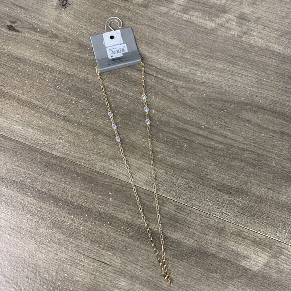 Nordstron Rack Necklace Gold Tone Cubic Zirconia Mask Chain Rhinestone - Picture 7 of 8